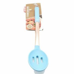 Art and Cook Silicone Slotted Spoon, 12”, Blue, Non Scratch, Heat Safe